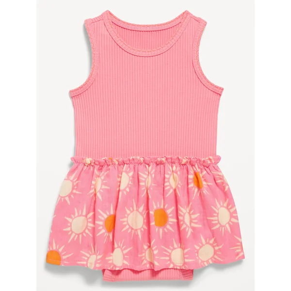 Sleeveless Ribbed Bodysuit Dress for Baby - Pink Splendor