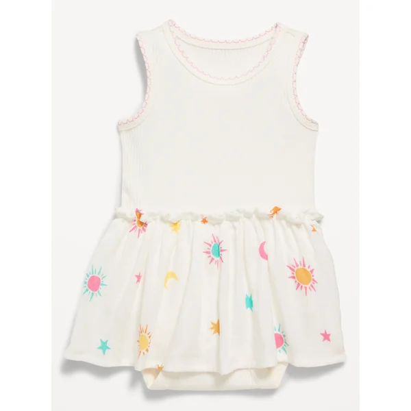 Sleeveless Ribbed Bodysuit Dress for Baby - Sea Salt