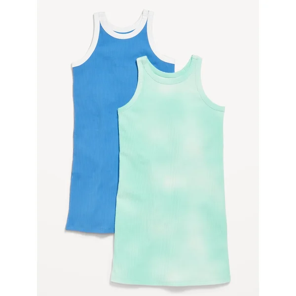 Sleeveless Ribbed Dress 2-Pack for Girls - Blue Purple Tie-Dye