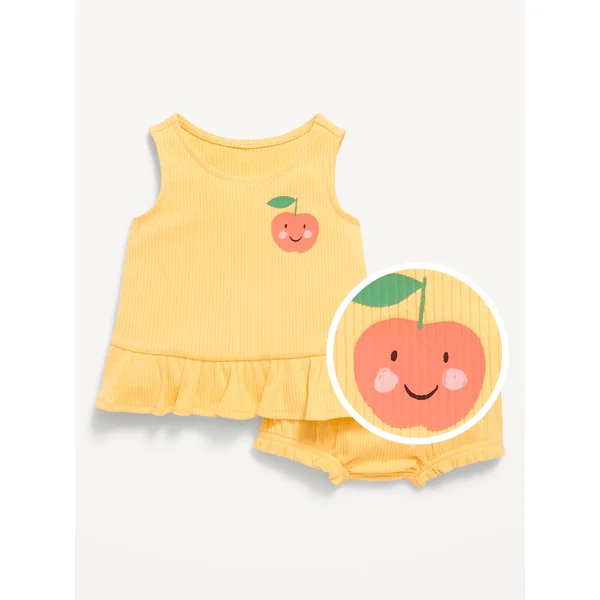 Sleeveless Ribbed Ruffle-Trim Top and Shorts Set for Baby - Taxi Cab