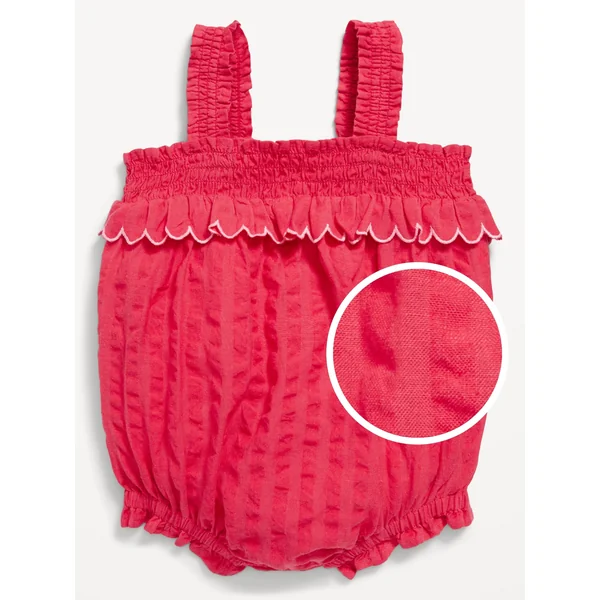 Sleeveless Ruffle-Trim Smocked One-Piece Romper for Baby - BRIGHT CERISE