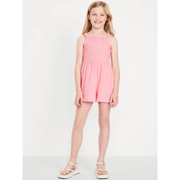 Sleeveless Smocked Romper for Girls - Anemone Pink