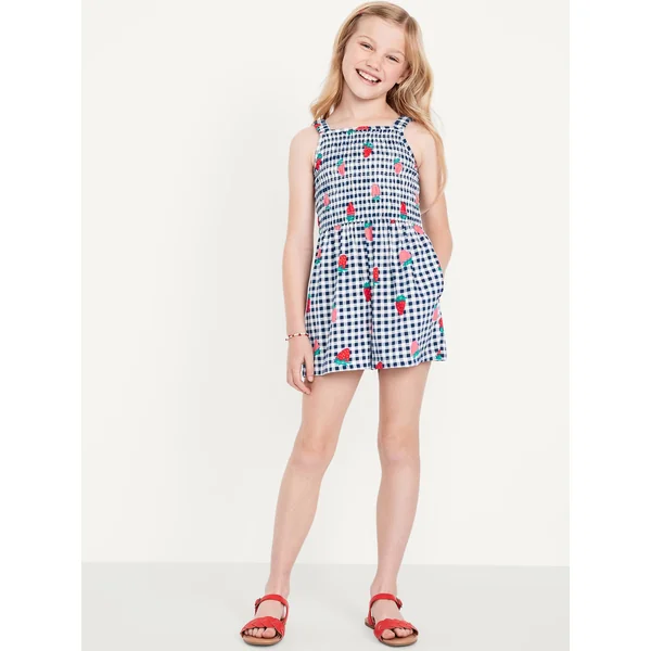 Sleeveless Smocked Romper for Girls - Strawberry