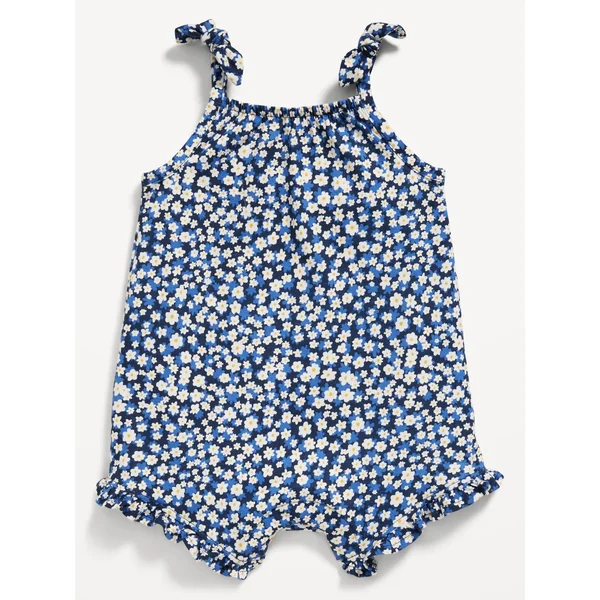 Sleeveless Tie-Knot Graphic One-Piece Romper for Baby - Blue Ditsy Floral