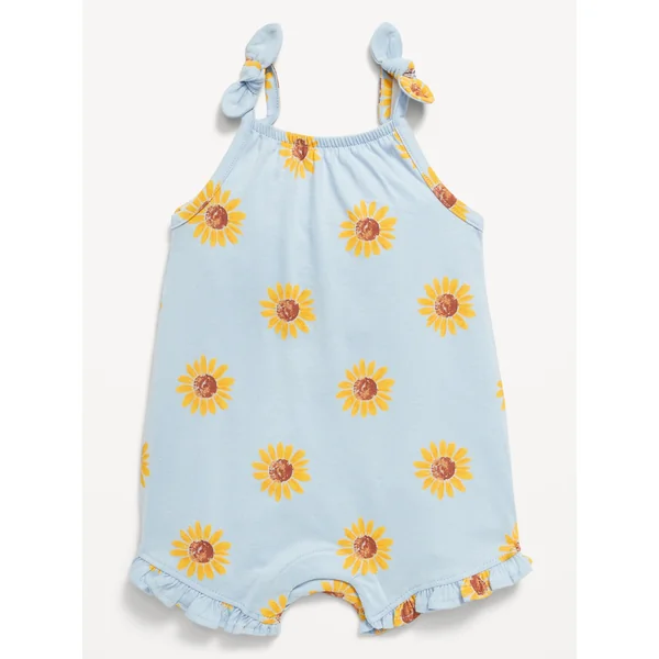 Sleeveless Tie-Knot Graphic One-Piece Romper for Baby - Blue Flower