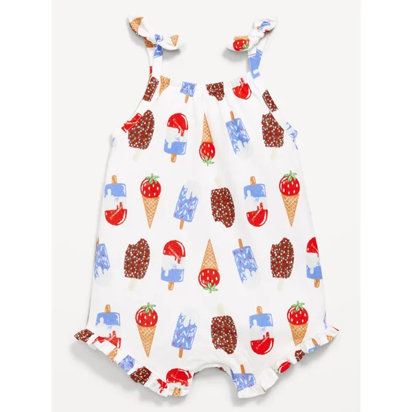 Sleeveless Tie-Knot Graphic One-Piece Romper for Baby - Ice Cream