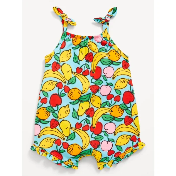Sleeveless Tie-Knot Graphic One-Piece Romper for Baby - Mixed Fruit