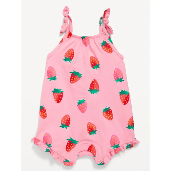 Sleeveless Tie-Knot Graphic One-Piece Romper for Baby - Strawberry
