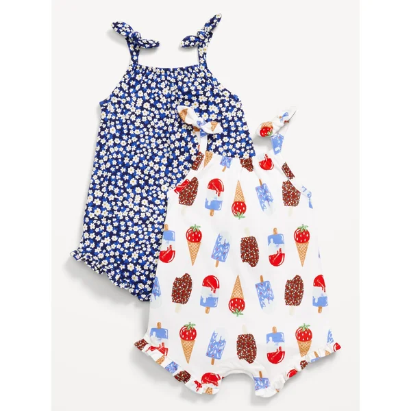 Sleeveless Tie-Knot One-Piece Romper 2-Pack for Baby - Ice Cream