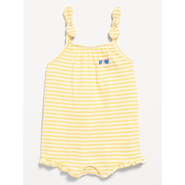Sleeveless Tie-Knot Ribbed One-Piece Romper for Baby - Yellow Stripe