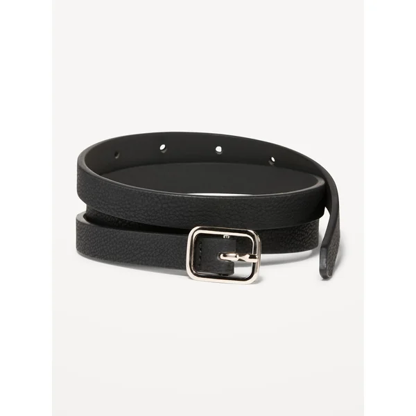 Slim Faux Textured-Leather Belt for Women (0.75-inch) - BlackJack