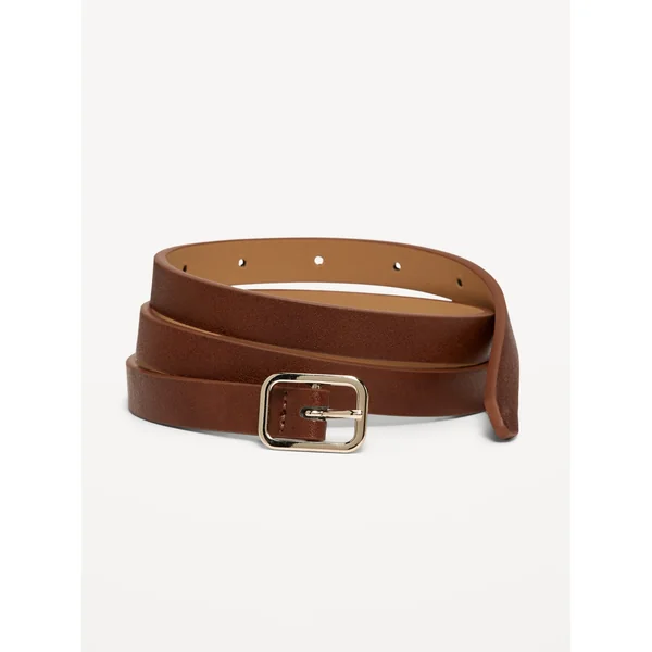 Slim Faux Textured-Leather Belt for Women (0.75-inch) - Deep Brown