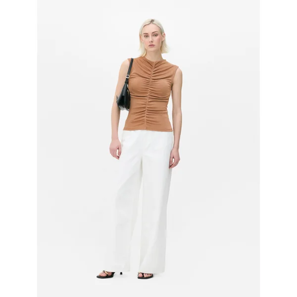 Slinky Sleeveless Ruched Top - Taupe