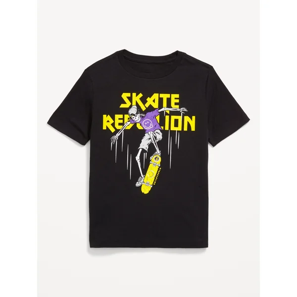 Smiley World™ Gender-Neutral Graphic T-Shirt for Kids - Black Jack