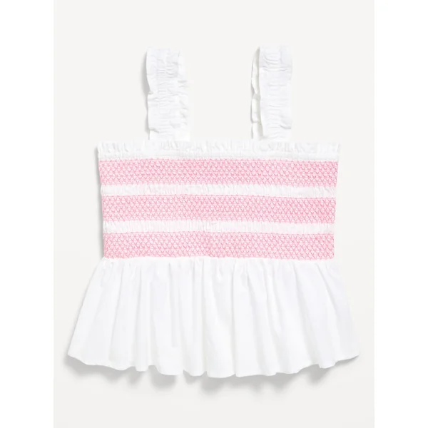 Smocked Peplum Tank Top for Girls - Calla Lily White