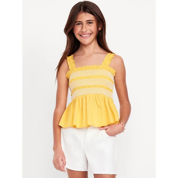 Smocked Peplum Tank Top for Girls - Taxicab