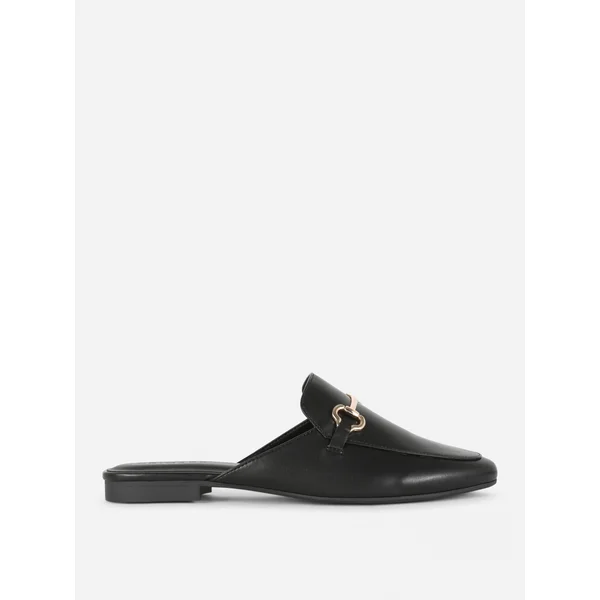 Snaffle Buckle Mule Loafers - Black