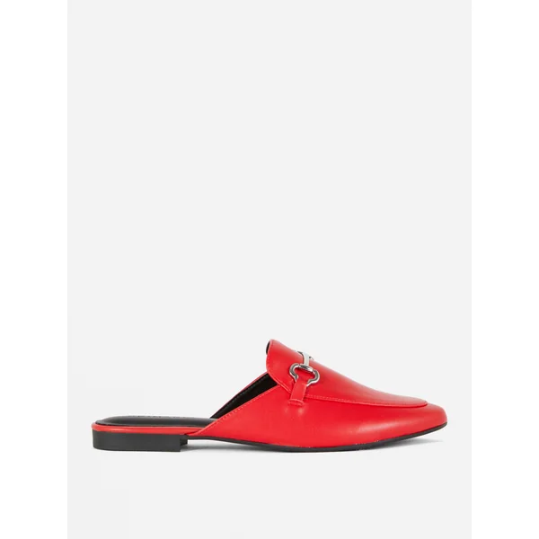 Snaffle Buckle Mule Loafers - Red