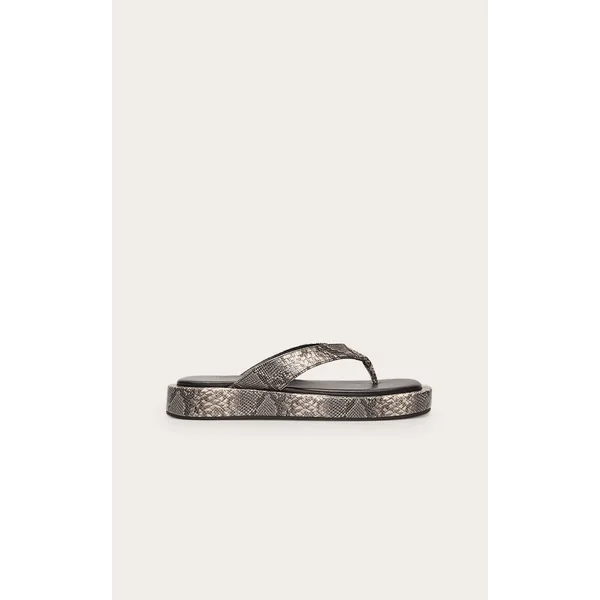 Snake Pu Round Toe Thong Flatform Sandals