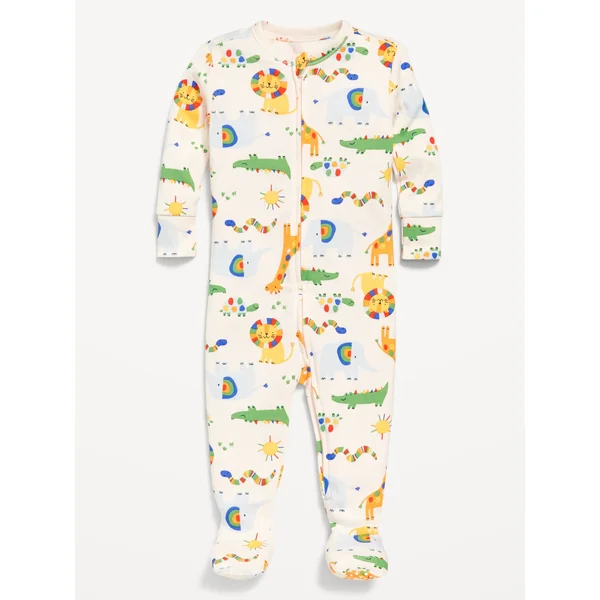 Snug-Fit 2 Way Zip Footed One-Piece for Baby - Animals
