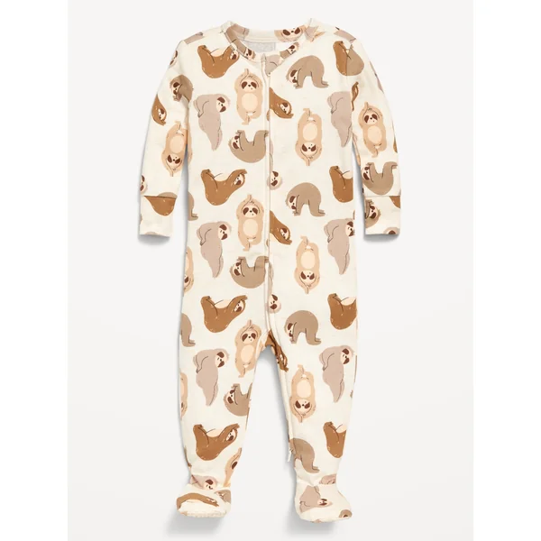 Snug-Fit 2 Way Zip Footed One-Piece for Baby - Sloth Print