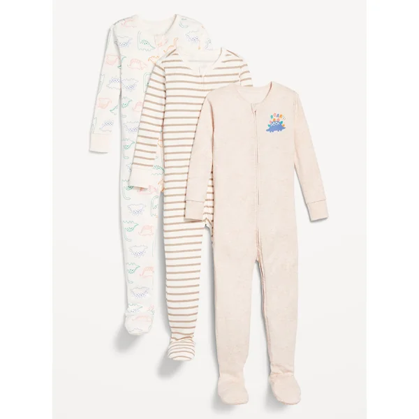 Snug-Fit 2-Way-Zip Pajama One-Piece 3-Pack for Toddler & Baby - DINOSAUR