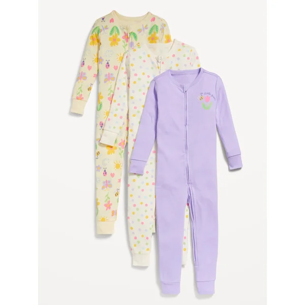 Snug-Fit 2-Way-Zip Pajama One-Piece 3-Pack for Toddler & Baby - HAPPY GARDEN
