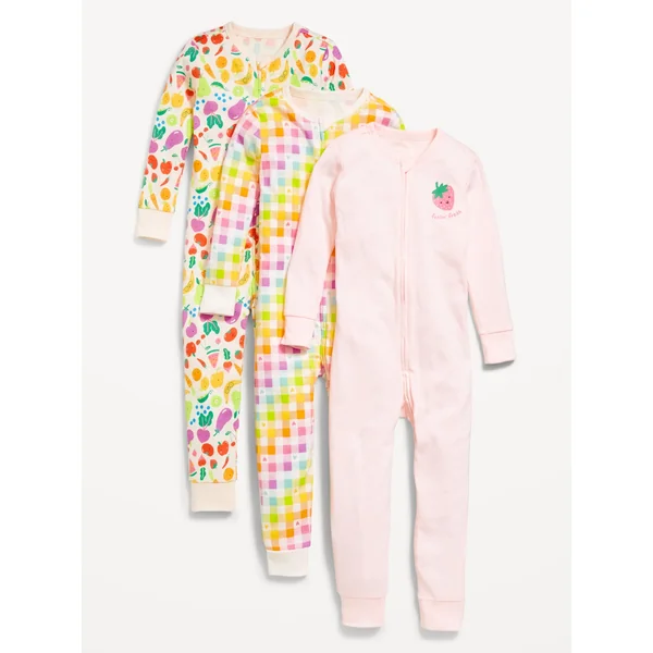 Snug-Fit 2-Way-Zip Pajama One-Piece 3-Pack for Toddler & Baby - Watermelon