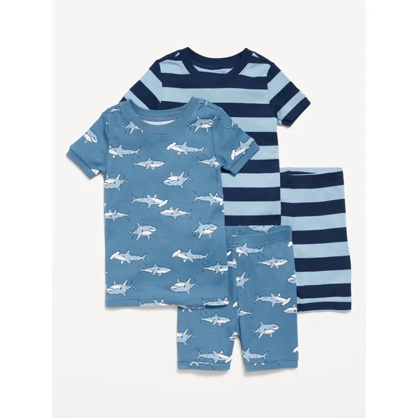 Snug-Fit Graphic Pajama 4-Piece Set for Toddler & Baby - Blue Sharks