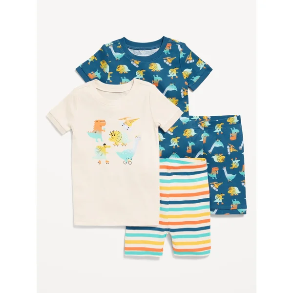 Snug-Fit Graphic Pajama 4-Piece Set for Toddler & Baby - Dino Attack