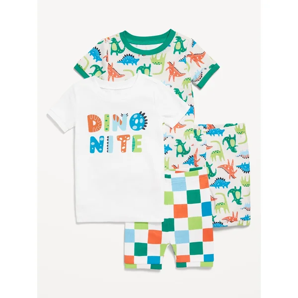 Snug-Fit Graphic Pajama 4-Piece Set for Toddler & Baby - Green Dinosaurs