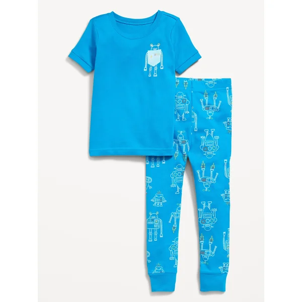 Snug-Fit Graphic Pajama Set for Toddler & Baby - BLUE ROBOT