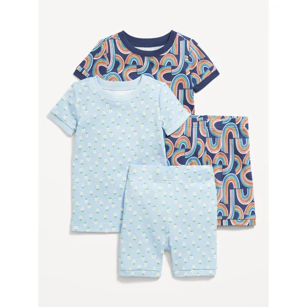 Snug-Fit Printed Pajama 4-Piece Set for Toddler & Baby - Blue Flower