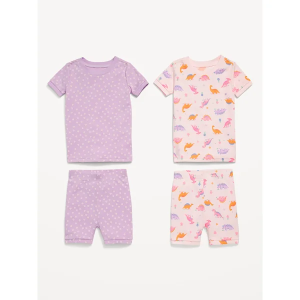 Snug-Fit Printed Pajama 4-Piece Set for Toddler & Baby - Pink Flower