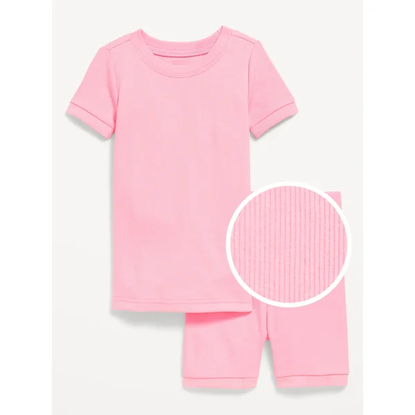 Snug-Fit Ribbed Pajama Set for Toddler & Baby - Anemone Pink