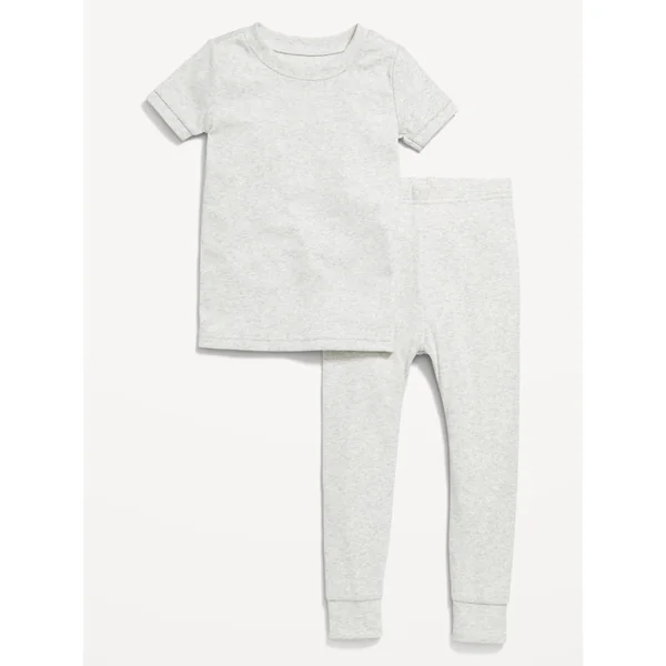 Snug-Fit Ribbed Pajama Set for Toddler & Baby - Light Gray Heather