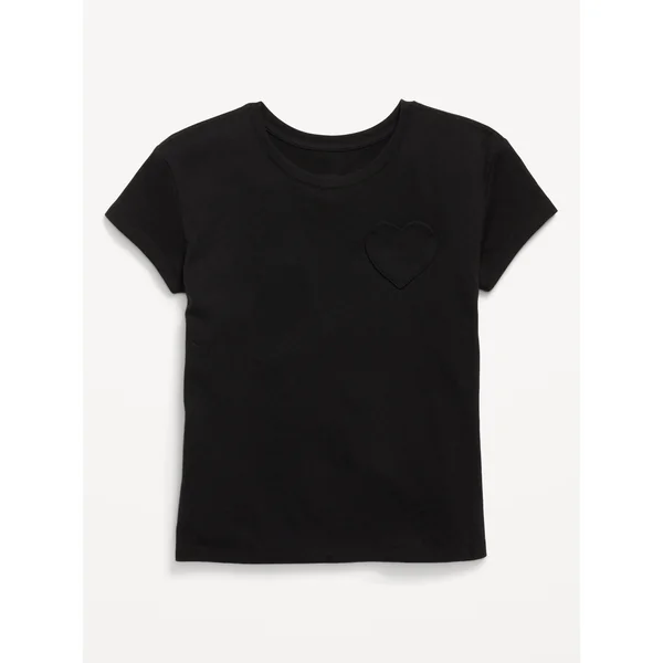 Softest Heart-Pocket T-Shirt for Girls - BlackJack