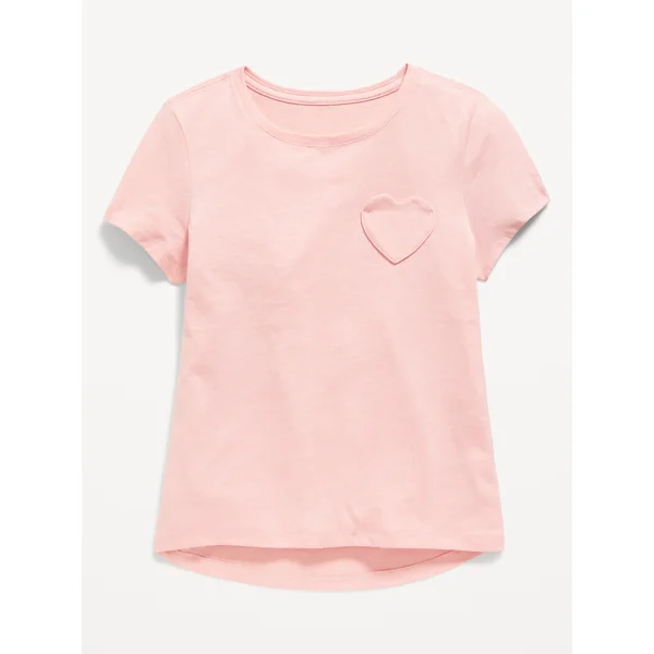Softest Heart-Pocket T-Shirt for Girls - Blush Hue