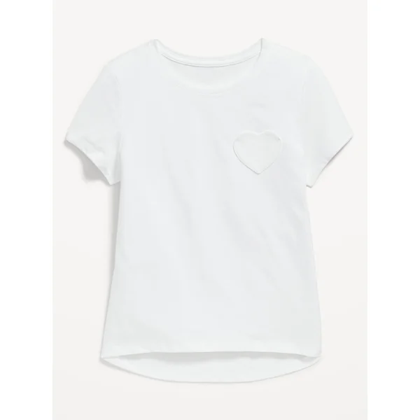 Softest Heart-Pocket T-Shirt for Girls - White Lilies