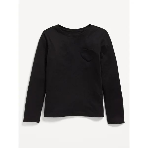 Softest Long-Sleeve Heart-Pocket T-Shirt for Girls - BLACK JACK