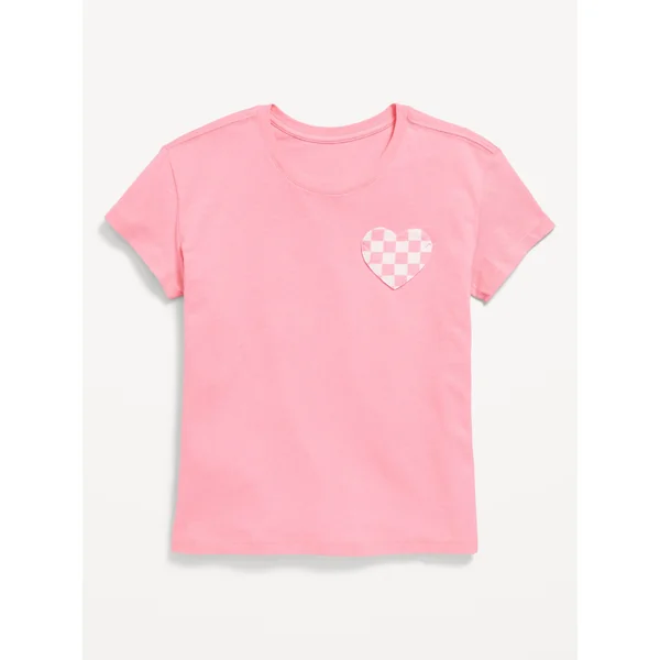 Softest Short-Sleeve Heart-Pocket T-Shirt for Girls - Anemone Pink