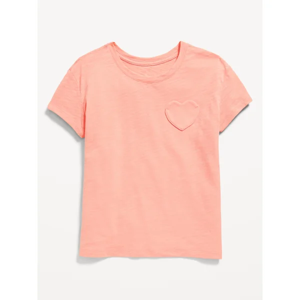 Softest Short-Sleeve Heart-Pocket T-Shirt for Girls - Just Peachy