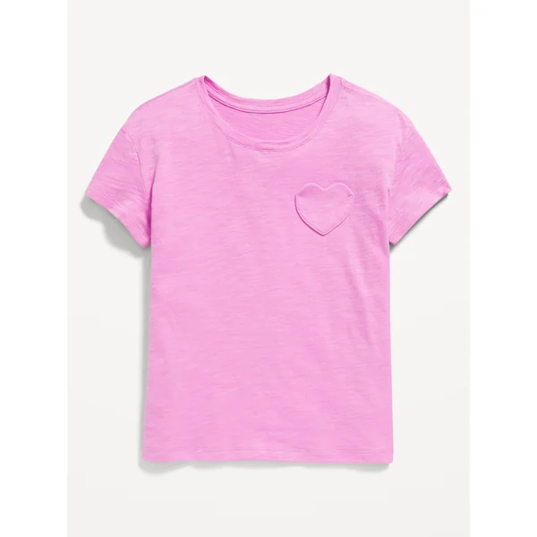 Softest Short-Sleeve Heart-Pocket T-Shirt for Girls - ROCK ROSE