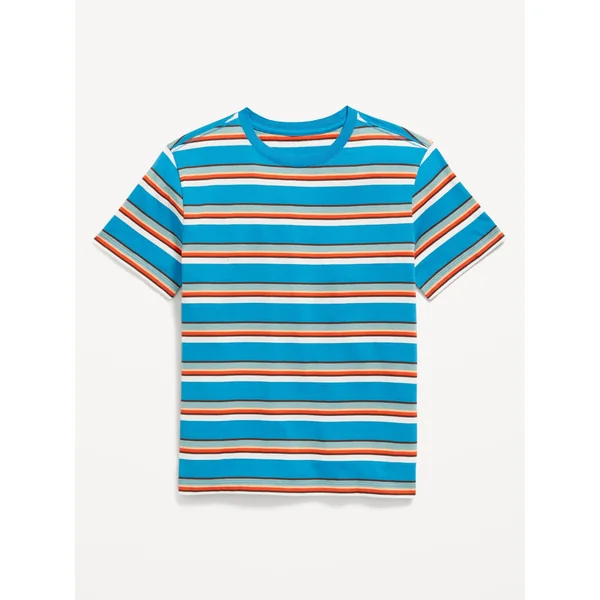 Softest Short-Sleeve Striped T-Shirt for Boys - AERIAL TURQ