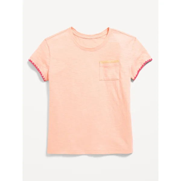 Softest Stitch-Trim Pocket T-Shirt for Girls - Just Peachy