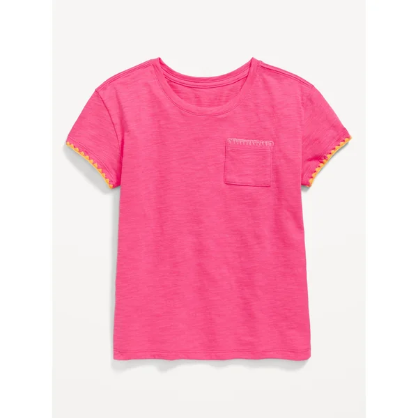 Softest Stitch-Trim Pocket T-Shirt for Girls - Pink Premiere