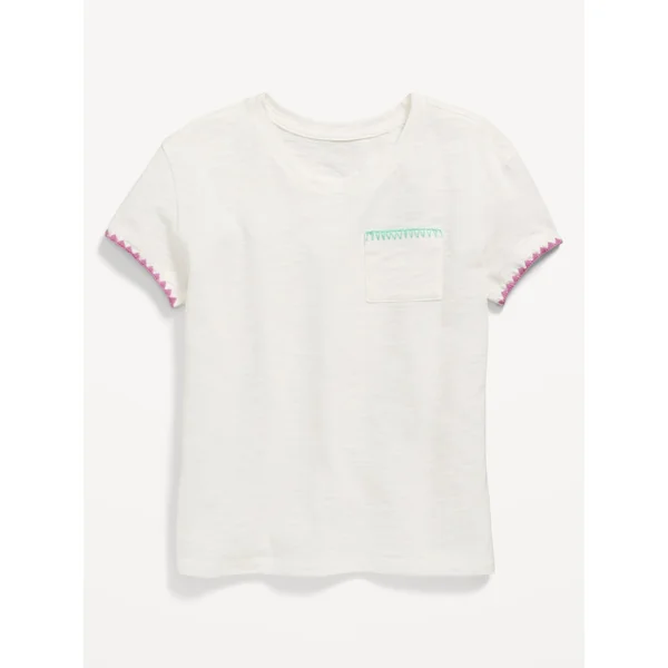 Softest Stitch-Trim Pocket T-Shirt for Girls - Sea Salt