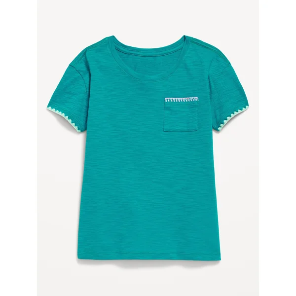 Softest Stitch-Trim Pocket T-Shirt for Girls - Tropical Blue