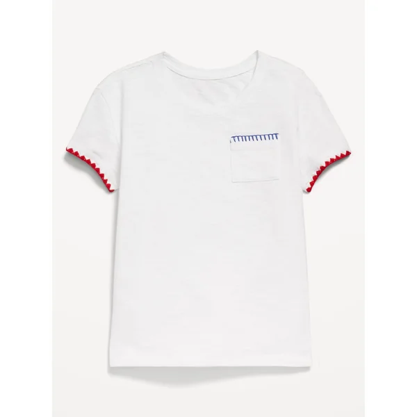 Softest Stitch-Trim Pocket T-Shirt for Girls - White Lilies