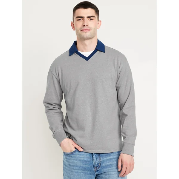 Solid Rugby Polo - Navy/Heather Gray